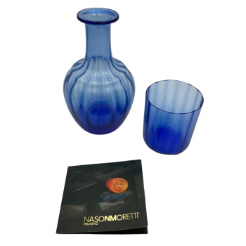 Bottiglia in vetro blu di Murano con bicchiere Nason & moretti